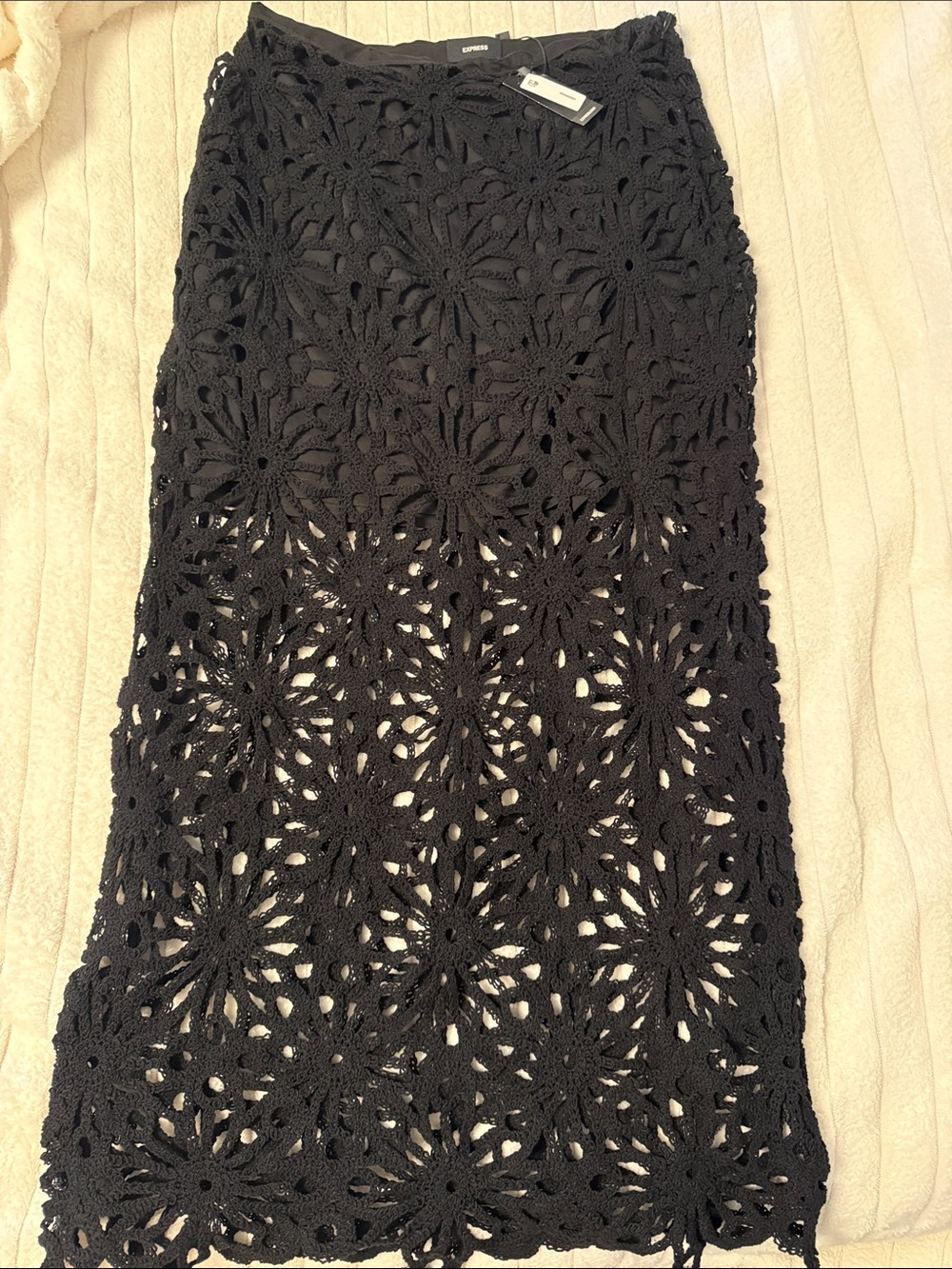 Express Black Crocheted Floral Midi Skirt